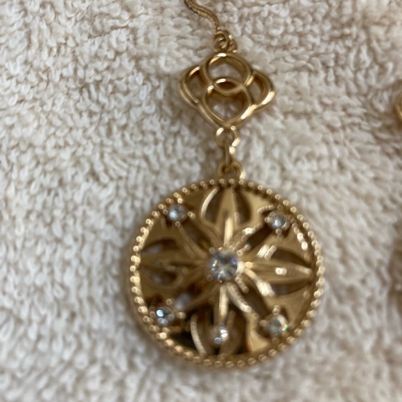 Lovely gold dangle earrings with crystal accents. Excellent condition. - Picture 2 of 5